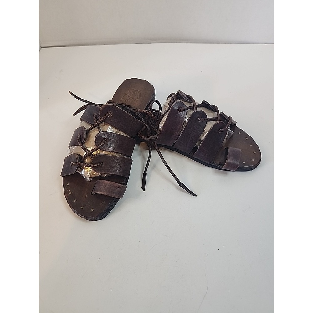 Sbicca Brown Leather Mermand Ankle Wrap Boho Gladiator Sandles Women's Size 8